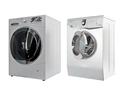 Modern White Front Load Washing Machines With Control Panels And Glass Doors 3d model