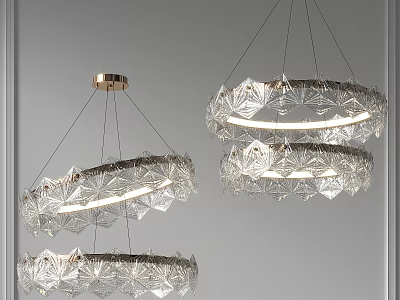 Modern Crystal Chandelier With Layered Ring Design Clear Glass Elements And Golden Base Illumination 3d model