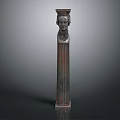 Classical Column With Head Sculpture And Bronze Textured Design 3d model