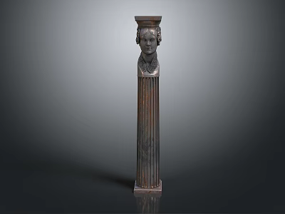 Classical Column With Head Sculpture And Bronze Textured Design 3d model