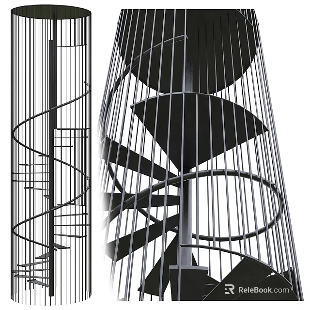 Modern Spiral Staircase With Metal Railing And Sleek Contemporary Design Structure 3d model 