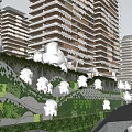 Lush Green Plant Wall Design On Modern High Rise Building Exterior With Geometric Structure