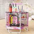 Pink Mesh Kids Bed Playpen With Ball Pit Cartoon Characters And Hanging Toys
