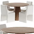 Modern Round Wooden Dining Table With White Fabric Chairs For Contemporary Home