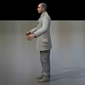 Game Movie Character Wearing Gray Coat Tie Gray Pants and Shoes Standing