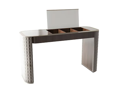 Modern Dressing Table With Mirror And Storage Compartments On Textured Legs 3d model
