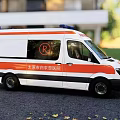 White and Orange Striped Ambulance Emergency Medical Response Vehicle With Modern Design and Emergency Lights