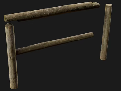 Rustic Wooden Fence With Horizontal And Vertical Wooden Posts Structure 3d model