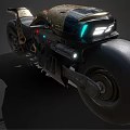 Futuristic Motorcycle With LED Lights And Streamlined Black Gold Tech Body Design