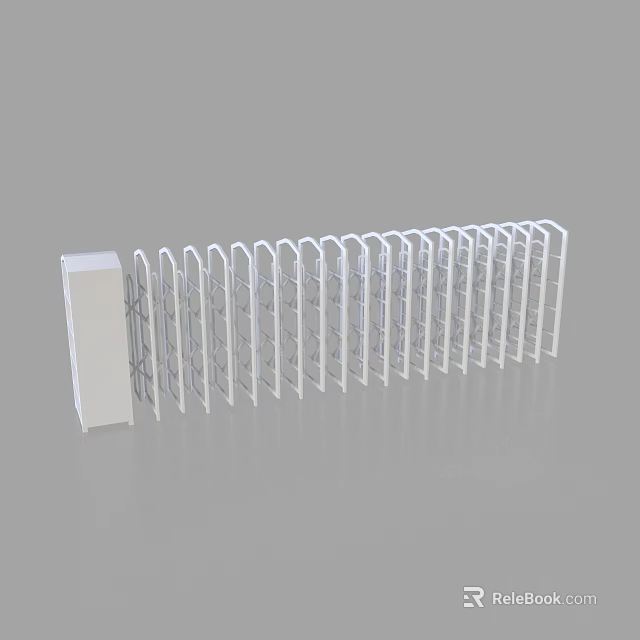 White Retractable Security Gate with Foldable Metal Frame and Sliding Mechanism 3d model 