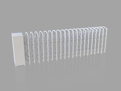 White Retractable Security Gate with Foldable Metal Frame and Sliding Mechanism 3d model