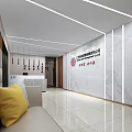 Modern Front Desk Reception Interior With Marble Wall Company Logo And Stone Counter