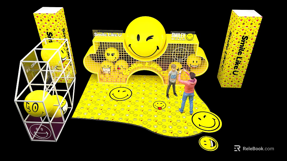 Smiley World Interactive Play Area With Large Smiley Arch And People Interacting 3d model 