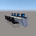 Modern Functional Desk With Multiple Computer Monitors And Office Chairs Setup 3d model