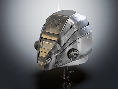 Smart Machine Metallic Helmet With Futuristic Mechanical Design And Components 3d model