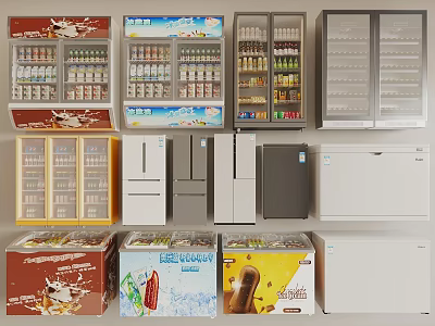 Various Styles of Display Refrigerators and Freezers for Beverage and Ice Cream Storage 3d model