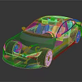 Futuristic 3D Car Model Featuring Transparent Design Sleek Lines Silver Rims And Reflective Surface