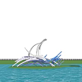 Artistic Modern Spiritual Fortress With Metal Structure By Waterfront Green Grass And Trees