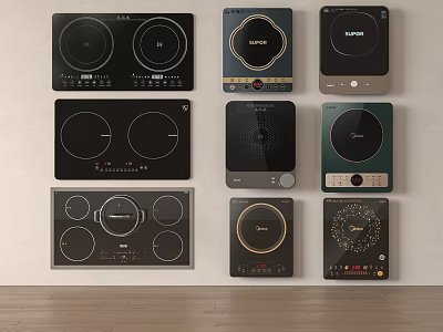 Different Modern Induction Cooktops in Various Styles for Kitchen Appliances 3d model