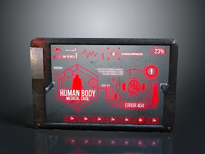 Human Body Medical Care Monitoring Device With Error 404 Display And Vital Signs Graph 3d model