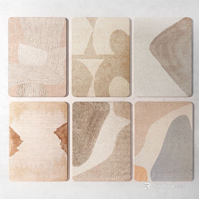 Modern Square Rugs With Abstract Patterns In Beige Brown Grey Tones 3d model 