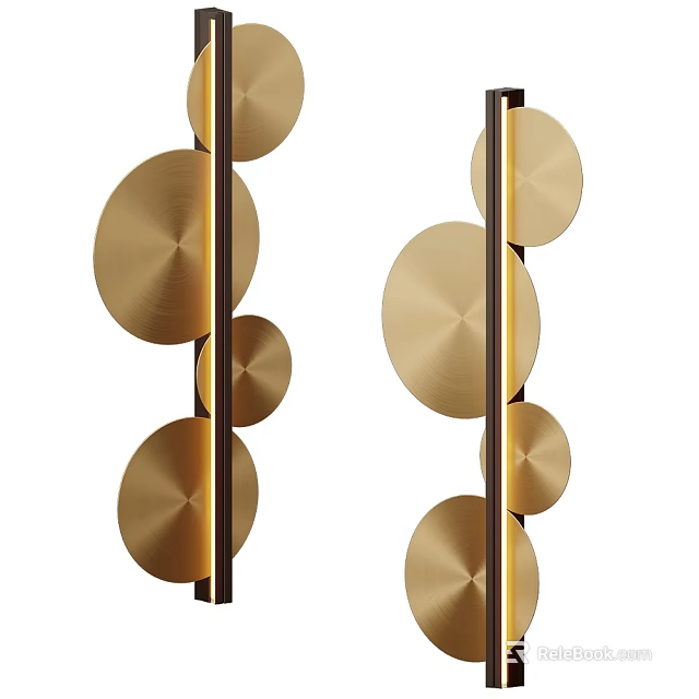 Modern Gold Circular Disc Wall Lamps with Black Frame and Soft Lighting Effect 3d model