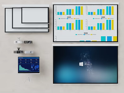 Projection Monitoring System With Multiple Projection Screens Data Charts And Monitoring Devices 3d model