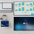 Projection Monitoring System With Multiple Projection Screens Data Charts And Monitoring Devices