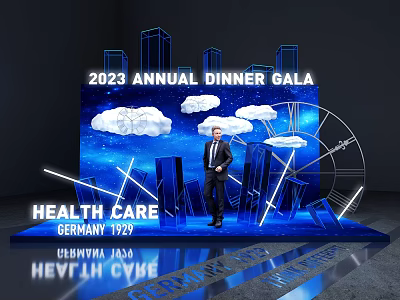 Health Care Themed Photo Spot with Blue Skyline Ferris Wheel at 2023 Annual Dinner Gala 3d model