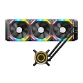 High Performance PC Water Cooler With Triple RGB LED Fans And Yellow Heatsink