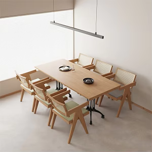 Cream Quiet Dining Table Horseshoe Dining Table Chair 3d model