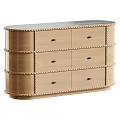 Elegant Curved Light Wooden Sideboard Cabinet With Marble Top And Exquisite Decorative Trim Design