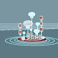 Art Installation With Red Lanterns 2025 Festive Celebration Circular Platform White Light Rings And Person