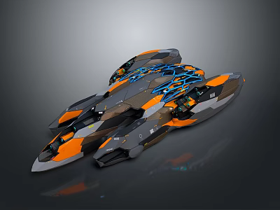 Futuristic Spaceship With Orange And Black Color Scheme For Cosmic Exploration 3d model