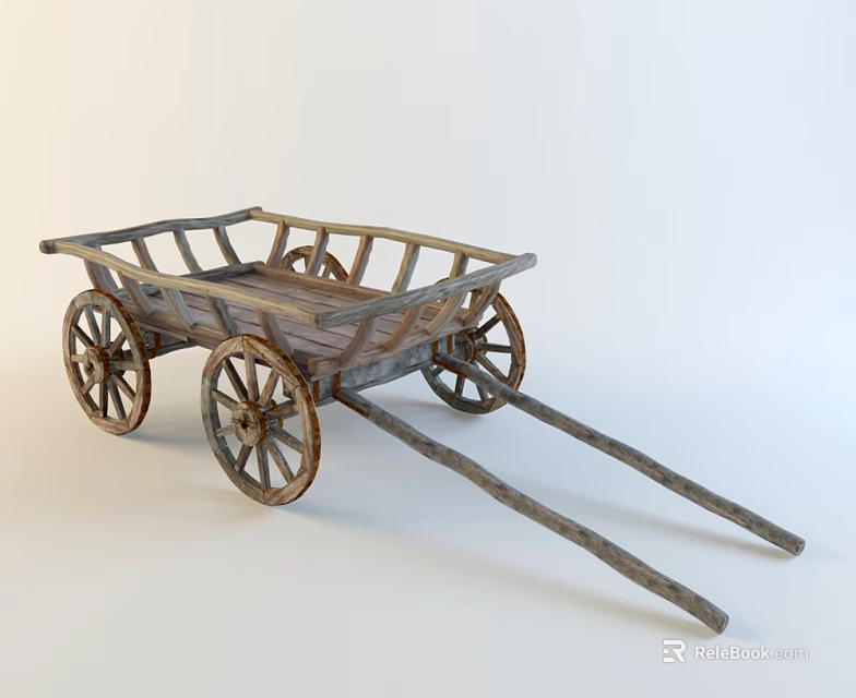 Vintage Wooden Decorative Ornament Set Featuring Cart With Wheels For Home Decoration 3d model 