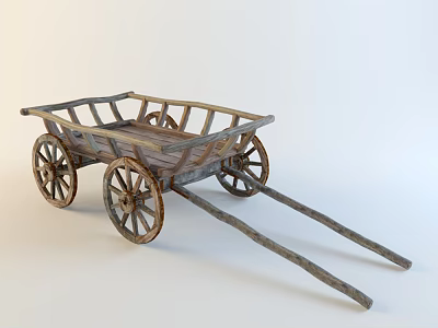 Vintage Wooden Decorative Ornament Set Featuring Cart With Wheels For Home Decoration 3d model