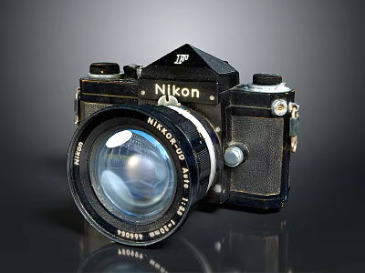 Vintage Nikon Film Camera With Nikkor Auto Lens And Classic Design 3d model