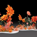 Stunning Floral Installation with Large Orange Red Blooms and People Standing Nearby