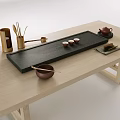 Traditional Tea Set Display on Wooden Table with Teapot Teacups Tray and Accessories