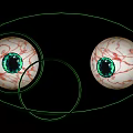 Human Eyes With Green Pupils And Red Blood Vessels And Green Outline On Black Background