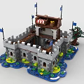 Building Blocks Medieval Castle Design with Towers Flags Mini Figures Tree and Bridge 3d model