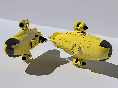 Two Yellow Submarine Models With Round Structures And Black Parts 3d model