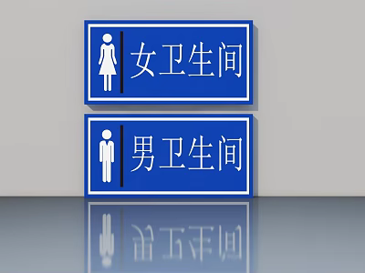 Flush Door Design Featuring Blue Toilet Signs And Male Female Icons 3d model