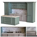 Modern Green Kitchen Cabinets With Upper Lower Units Countertop And Herringbone Tile Backsplash 3d model