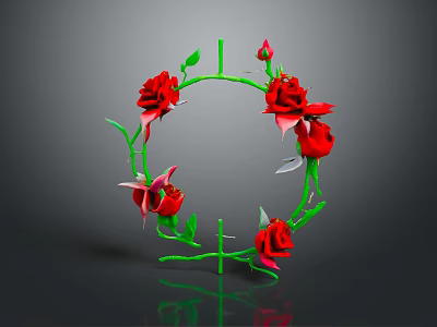 Red Roses Wreath with Green Leaves and Rose Buds on Dark Background Decorative Floral Arrangement 3d model
