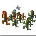 Cartoon Cacti Characters With Number Tags Hats Flowers And Flag Sign In Race Event