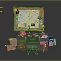 Office Desk Setup With Bulletin Board Green Chair Storage Boxes And Supplies