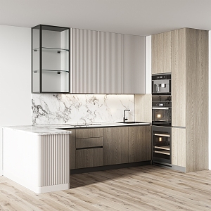 solid wood cabinet open kitchen 3d model