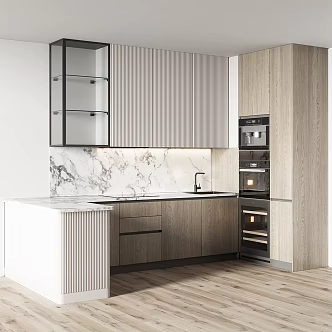 solid wood cabinet open kitchen 3d model