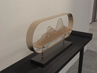 Modern Decorative Ornament Set With Brass Mountain Frame And Dark Wooden Base 3d model